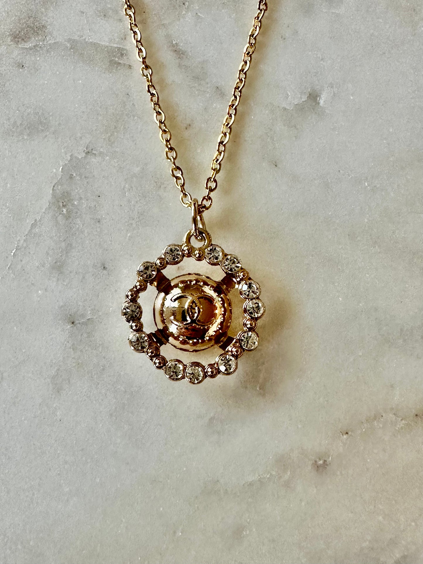 CC rhinestone round necklace
