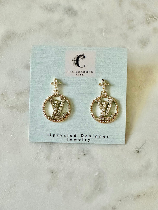LV circle rhinestone earrings