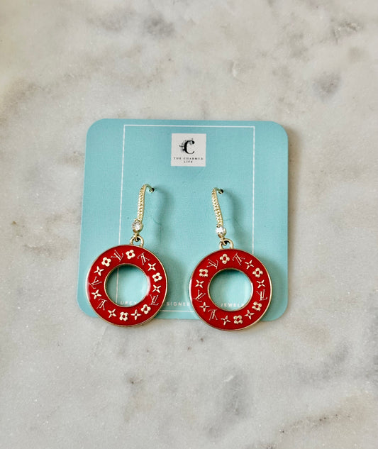 LV red donut earrings