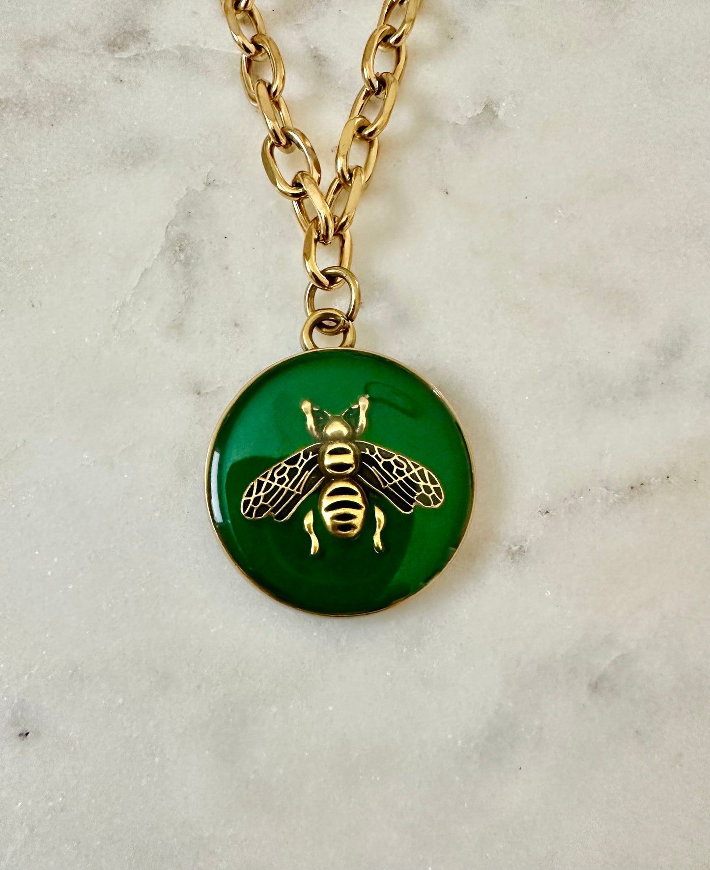 Gucci green bee necklace