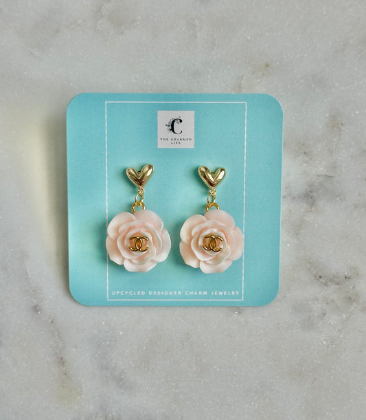 CC light blush rose/heart earrings