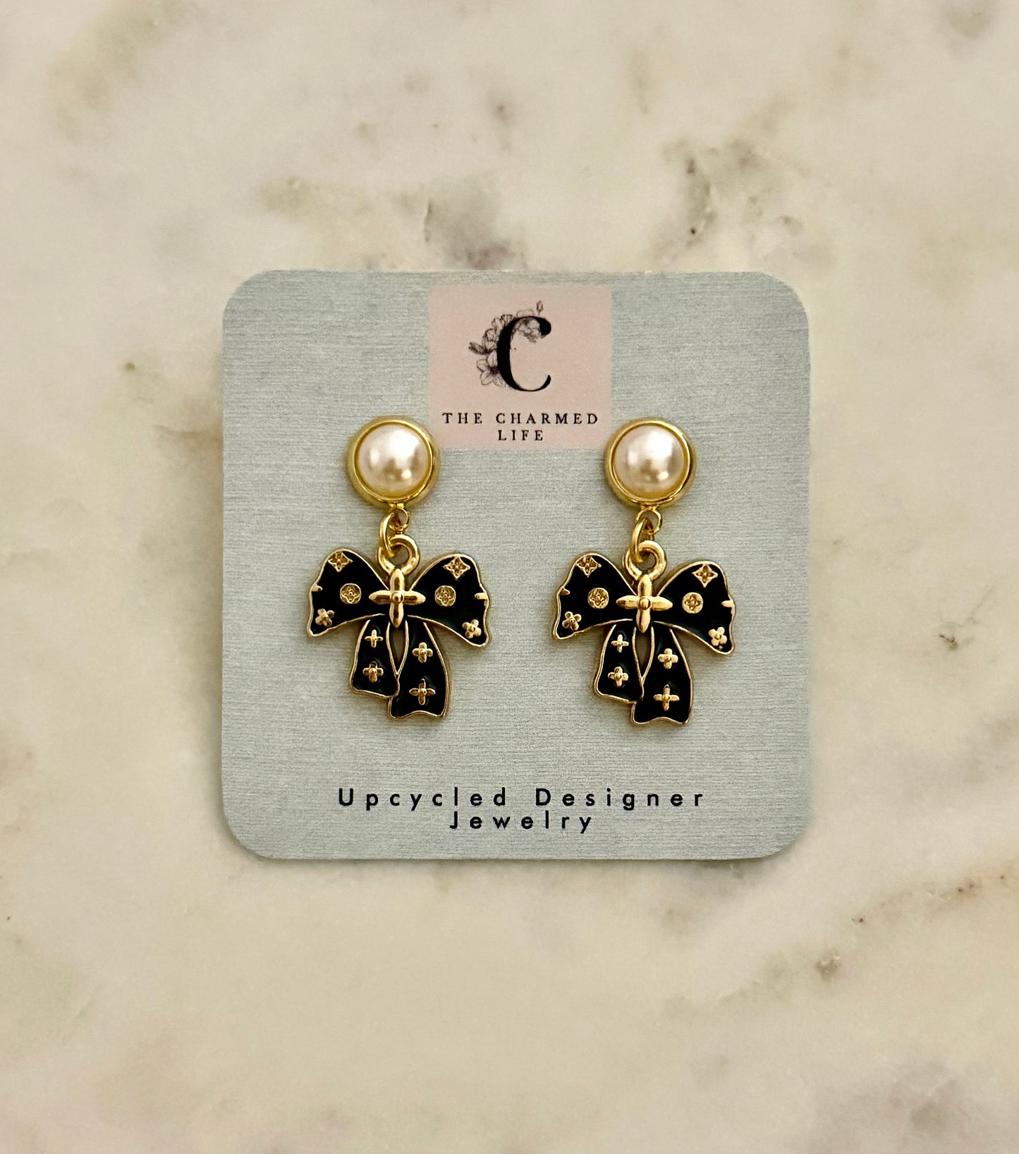 LV black bow earrings