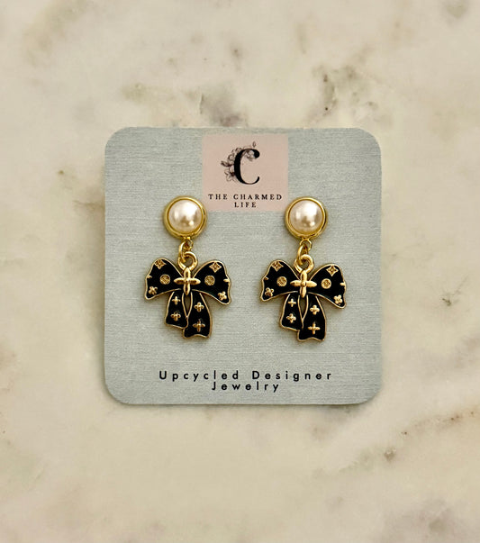 LV black bow earrings