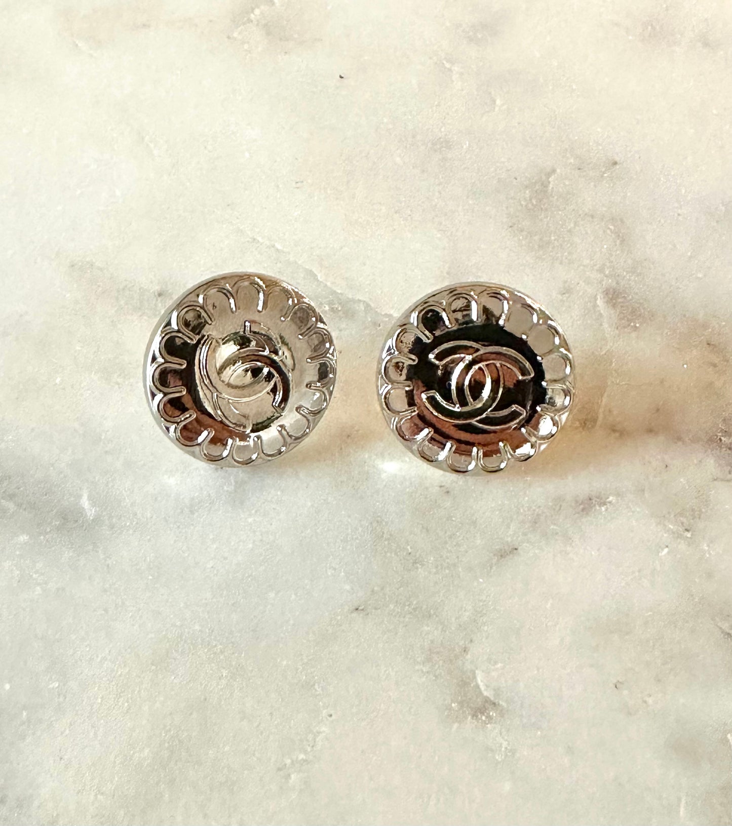 CC silver button earrings