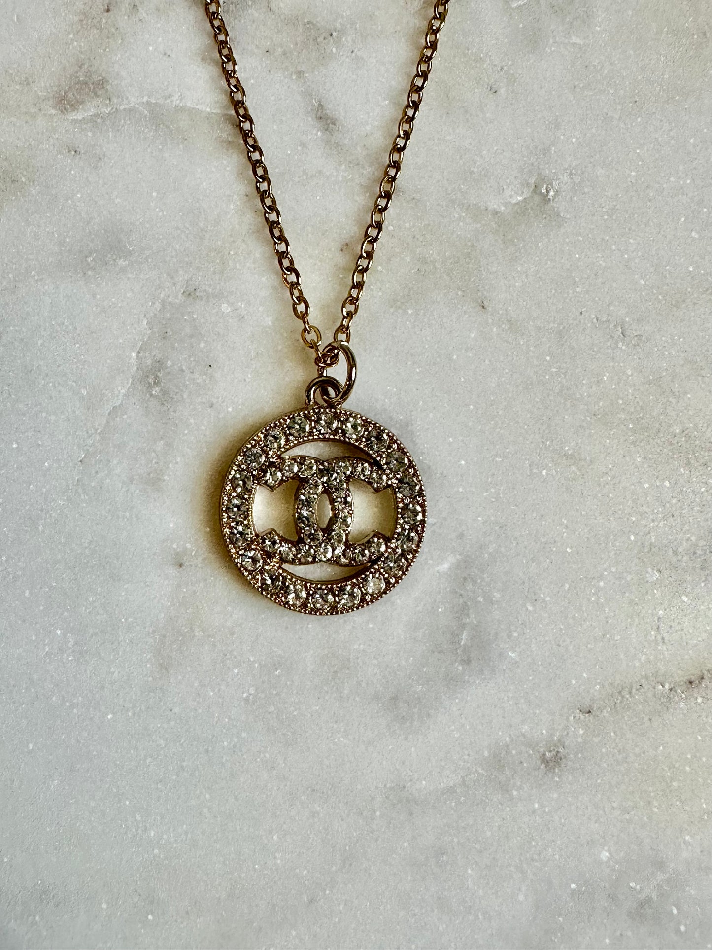 CC rhinestone round necklace