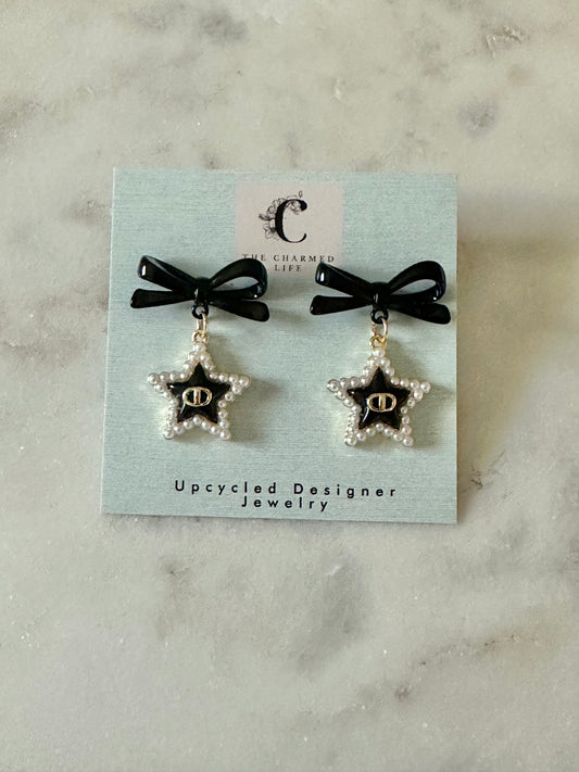 Dior star with faux pearl accent earrings