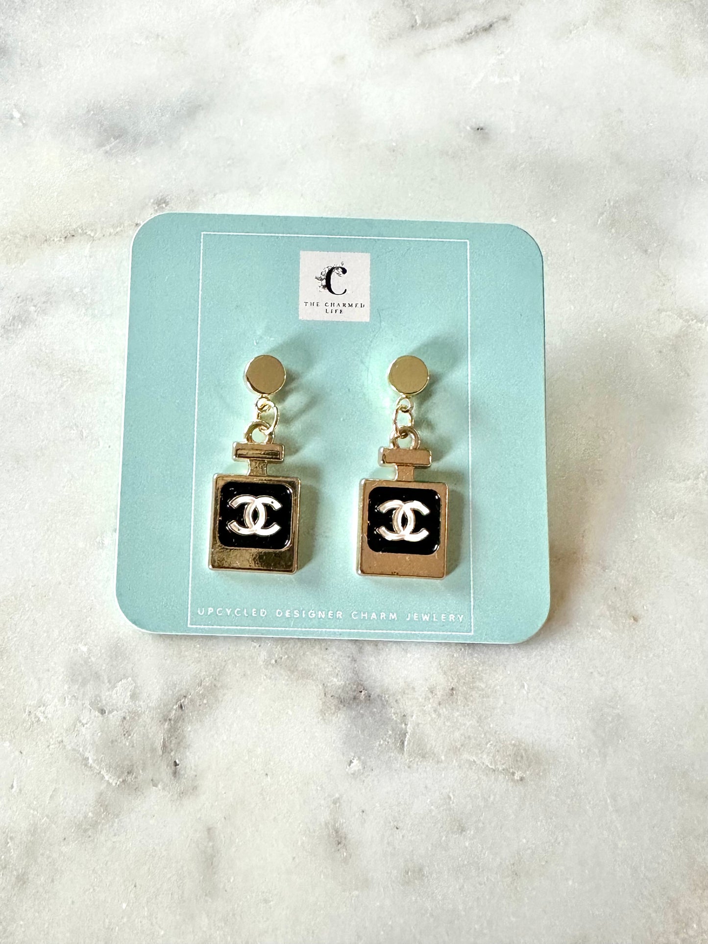 CC black and white pendant earrings