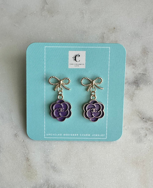 CC camellia purple bow earrings
