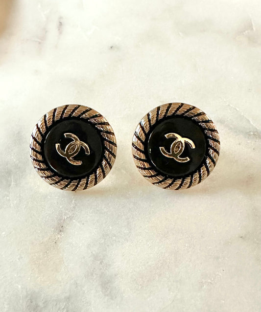 CC black and gold button earrings