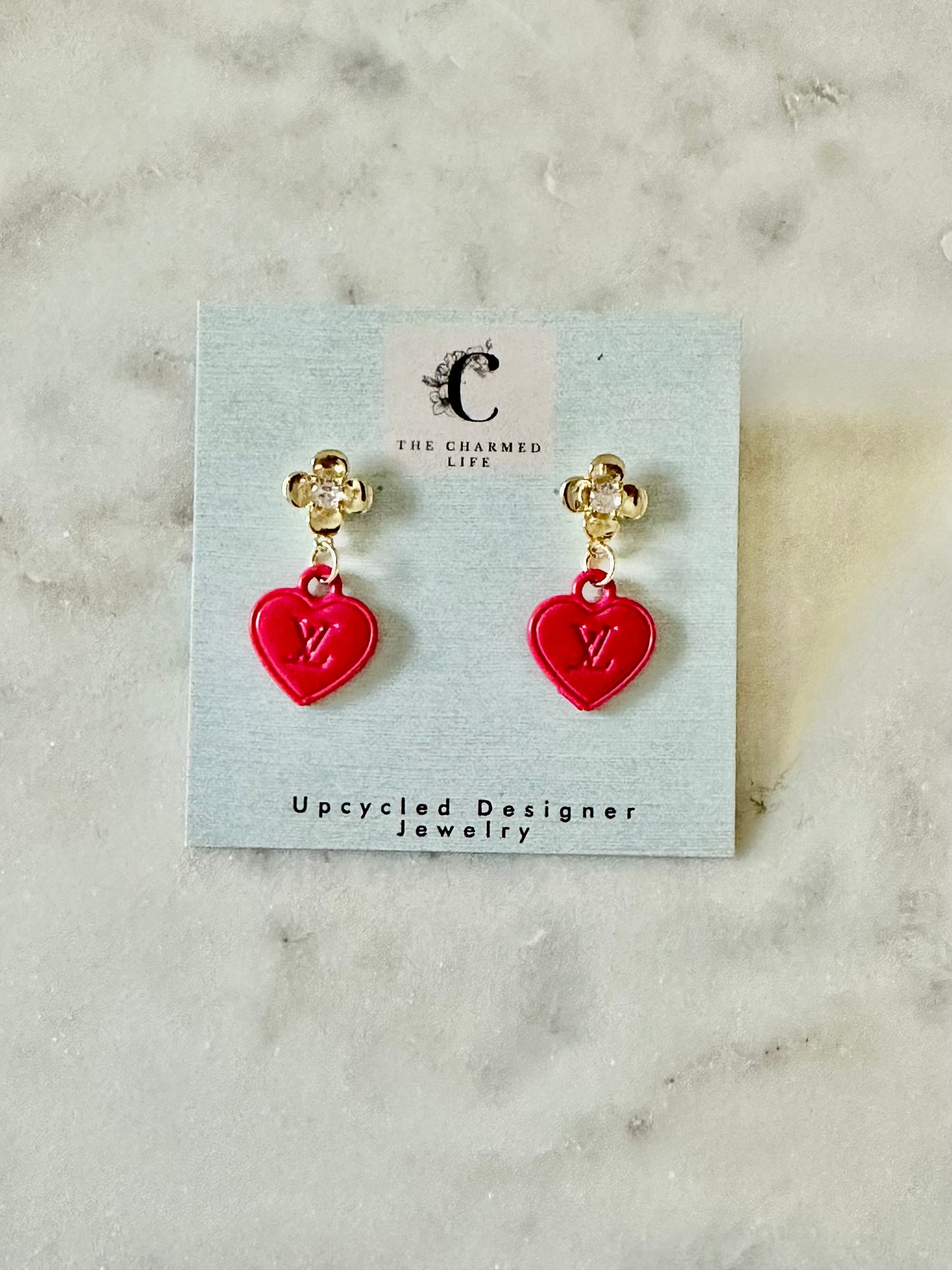LV hot pink heart earrings