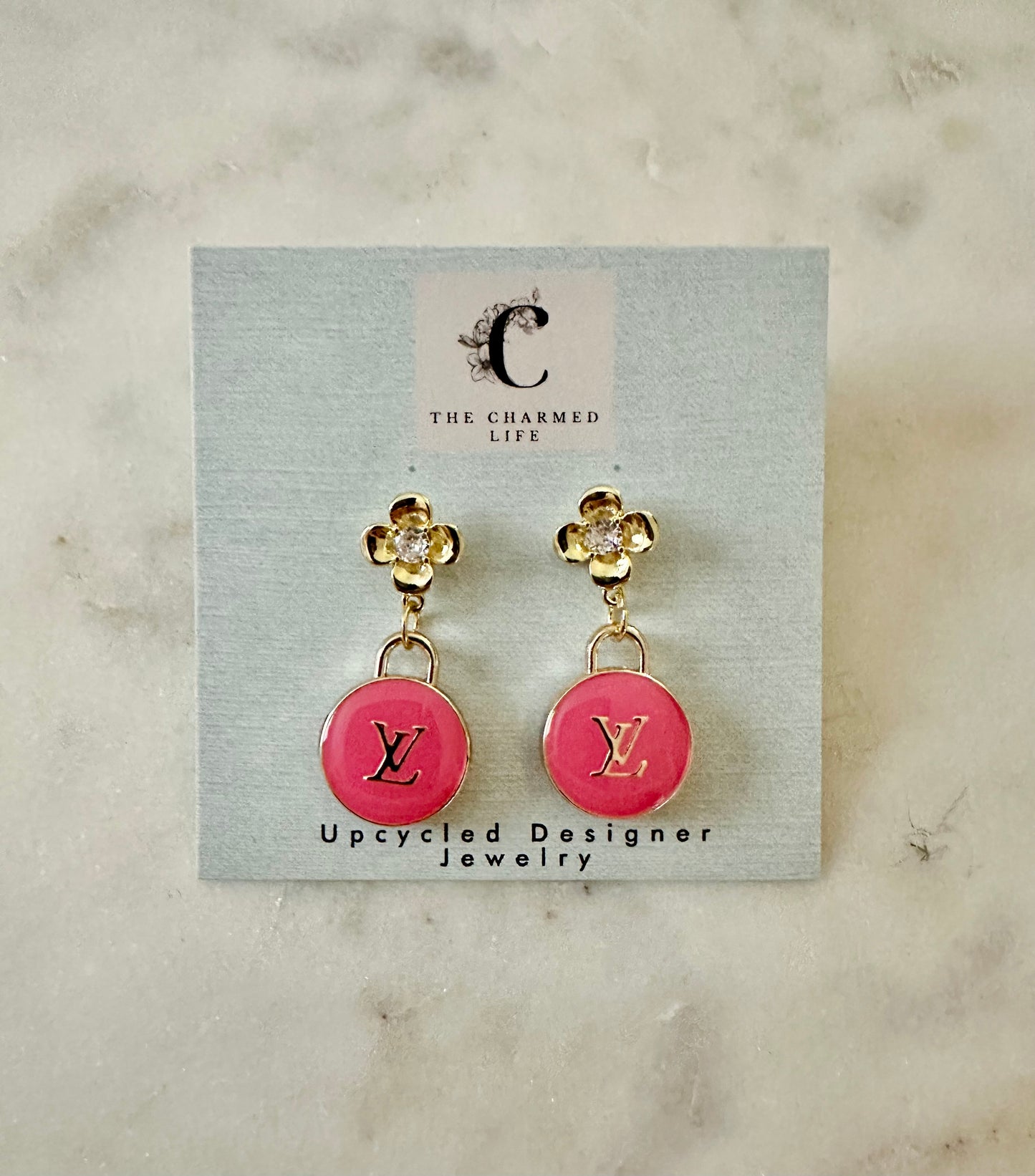 LV pink and flower earrings