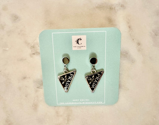 Prada Silver tone triangle earrings