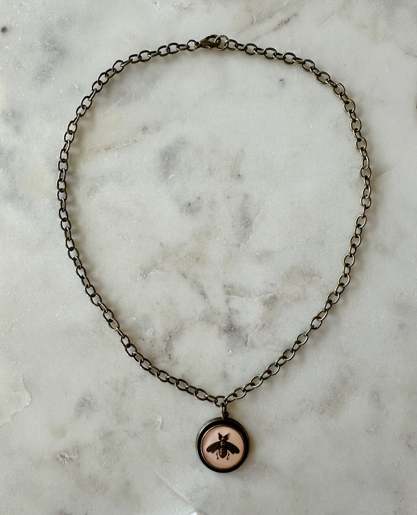 Gucci pink bee bronze necklace 16”