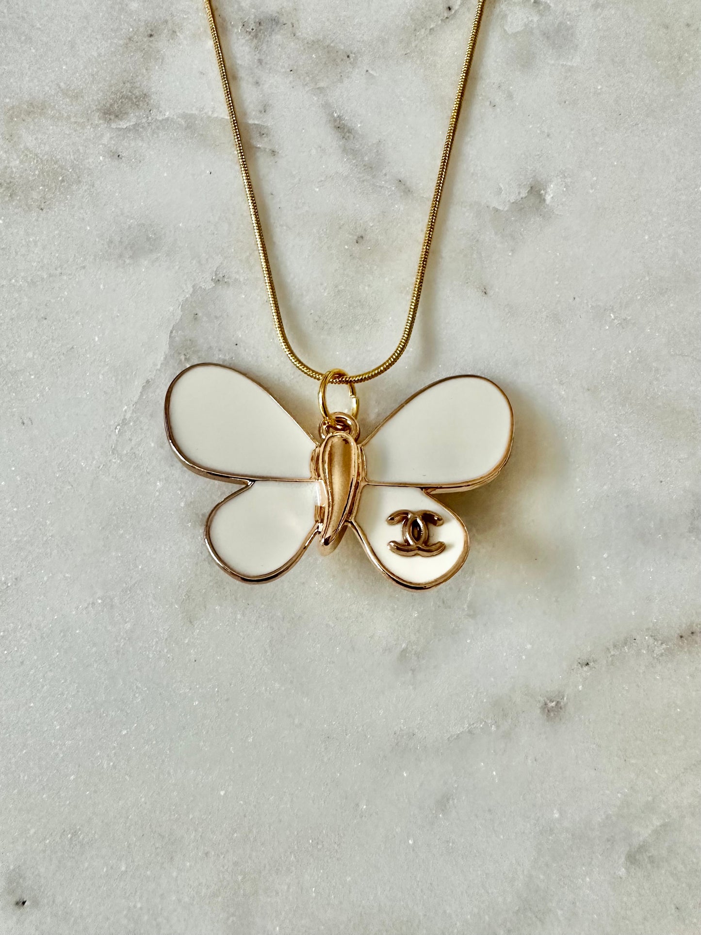CC white butterfly necklace