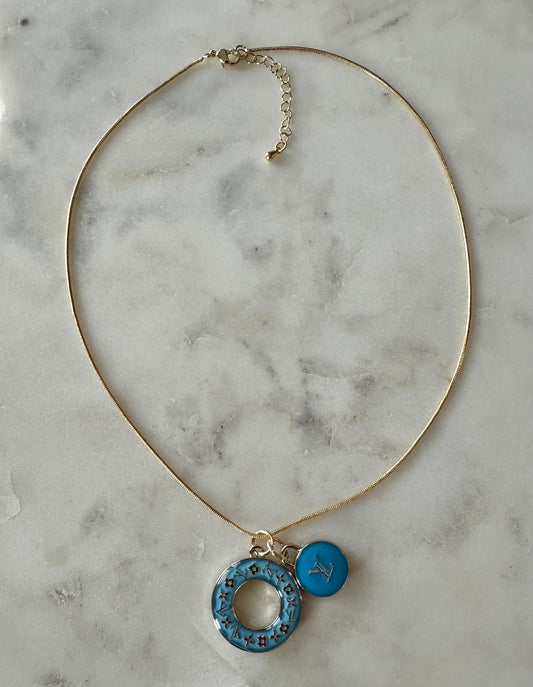 LV blue donut necklace 16”