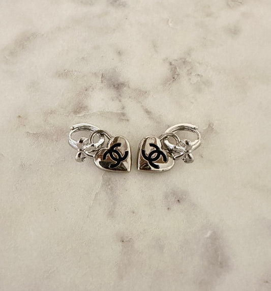 CC silver heart bow earrings