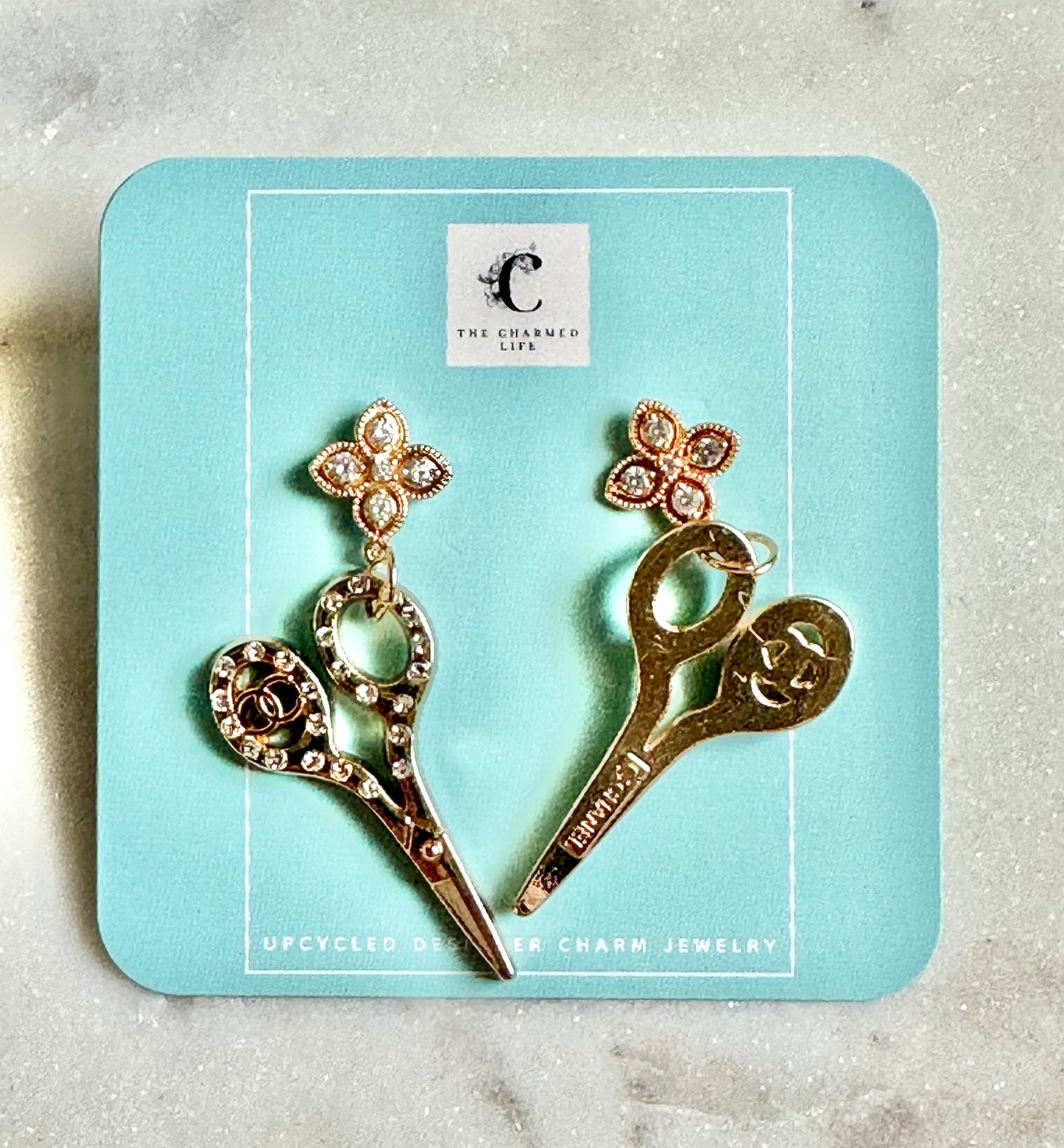 CC scissors rhinestones earrings