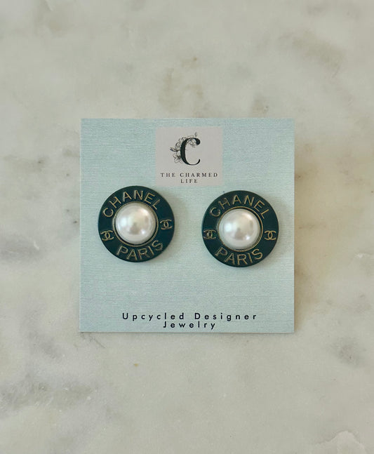 CC faux pearl button earrings
