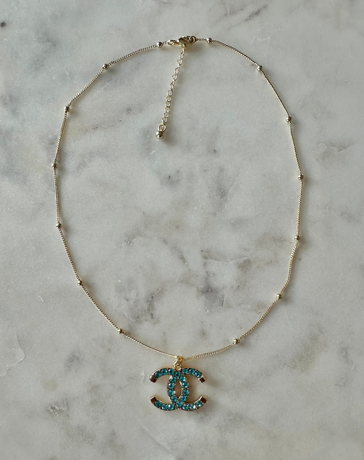 CC blue rhinestone necklace 16”