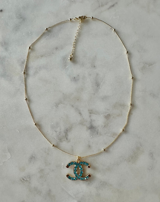 CC blue rhinestone necklace 16”