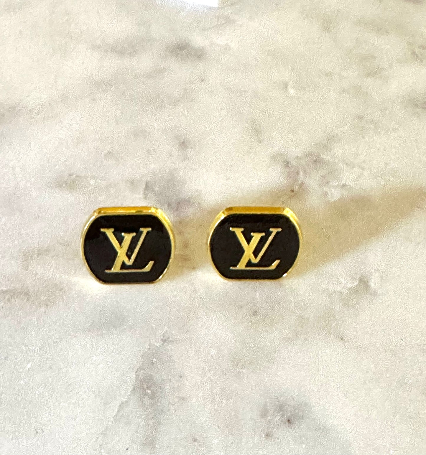 LV dark brown button earrings