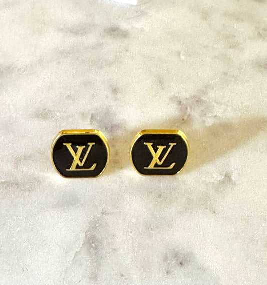 LV dark brown button earrings