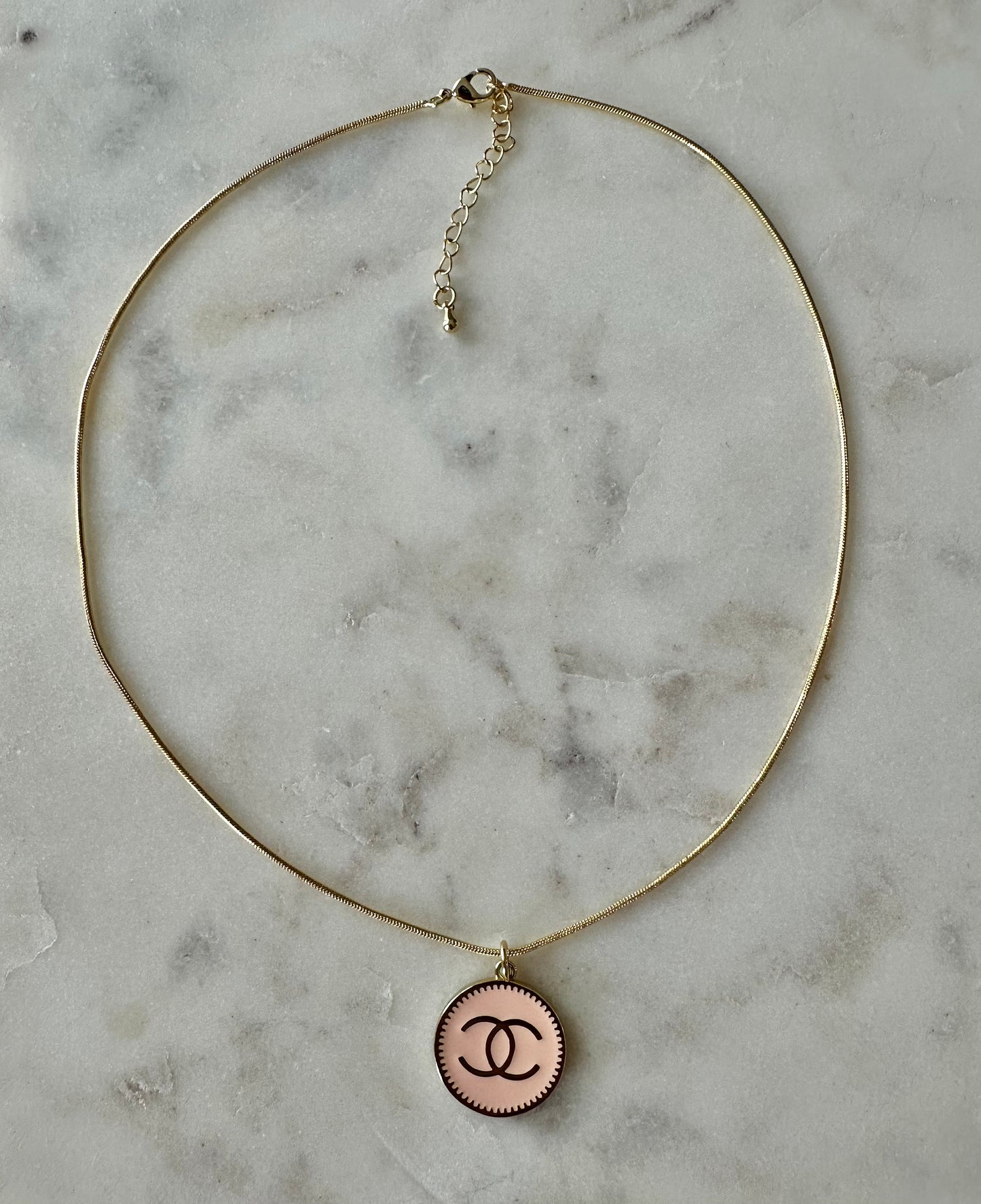 CC round blush peach necklace 16”