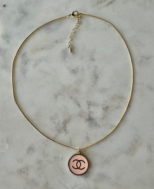 CC round blush peach necklace 16”