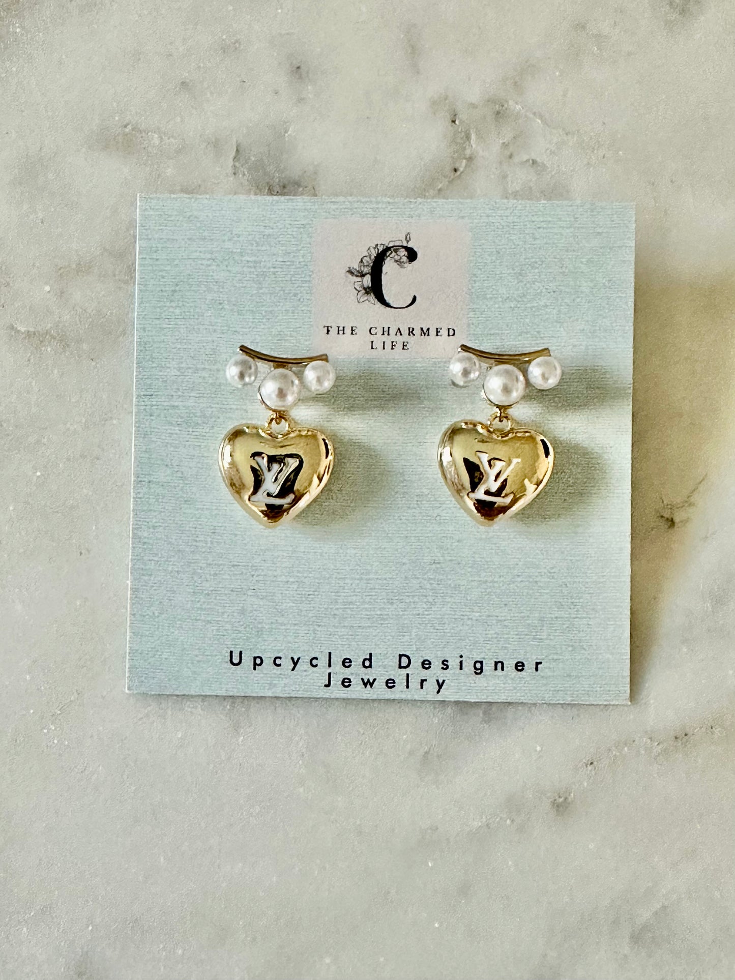 LV heart with faux pearl earrings