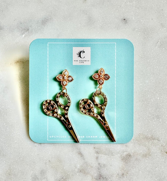 CC scissors rhinestones earrings
