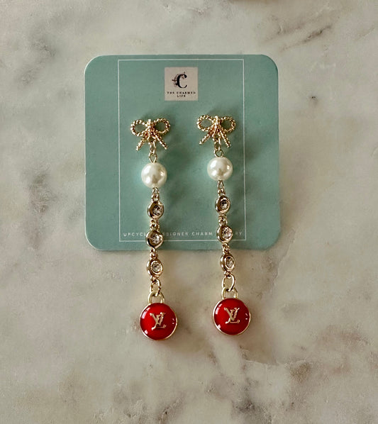 LV red and pearl drop earrings