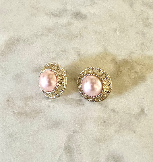 CC pink faux pearl button earrings