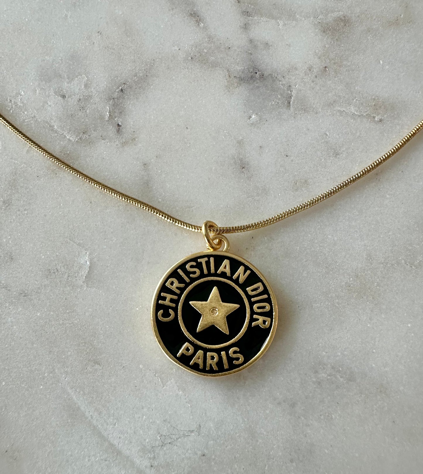 Dior black and gold tone necklace 16”