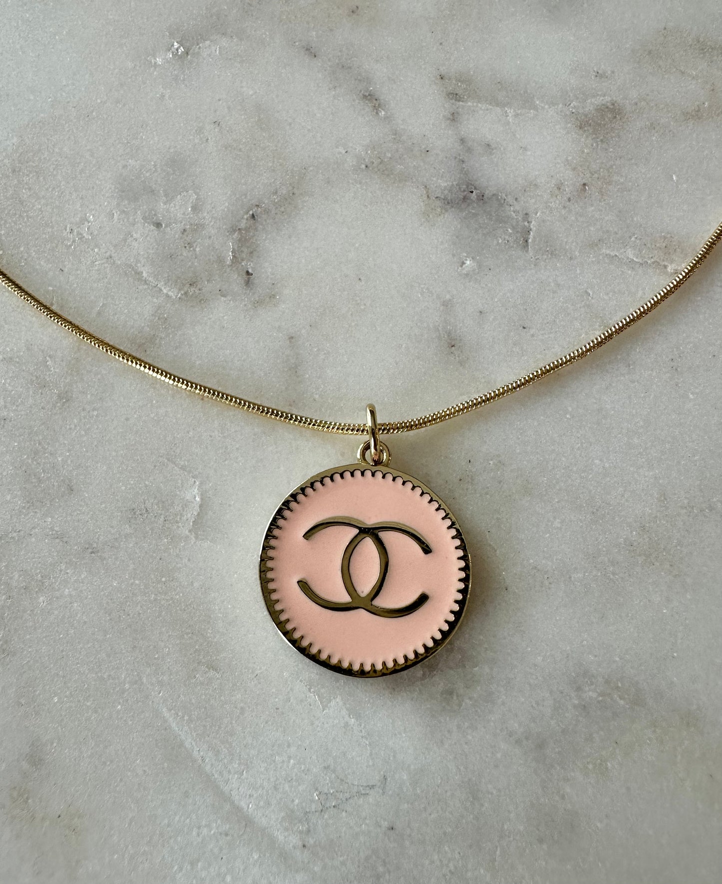 CC round blush peach necklace 16”