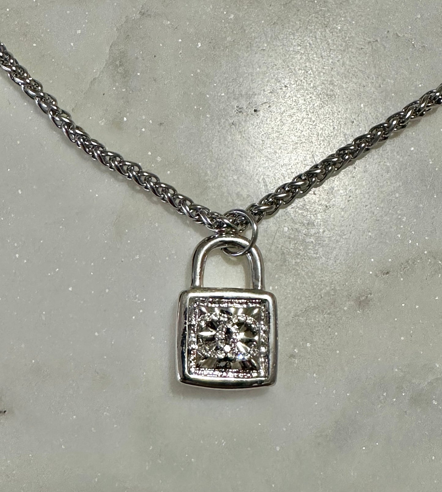CC rhinestone silver lock necklace