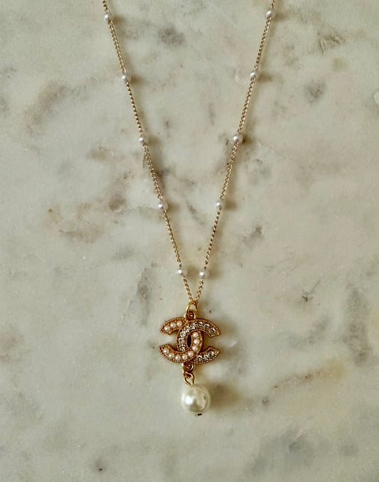 CC faux pearl and rhinestone necklace