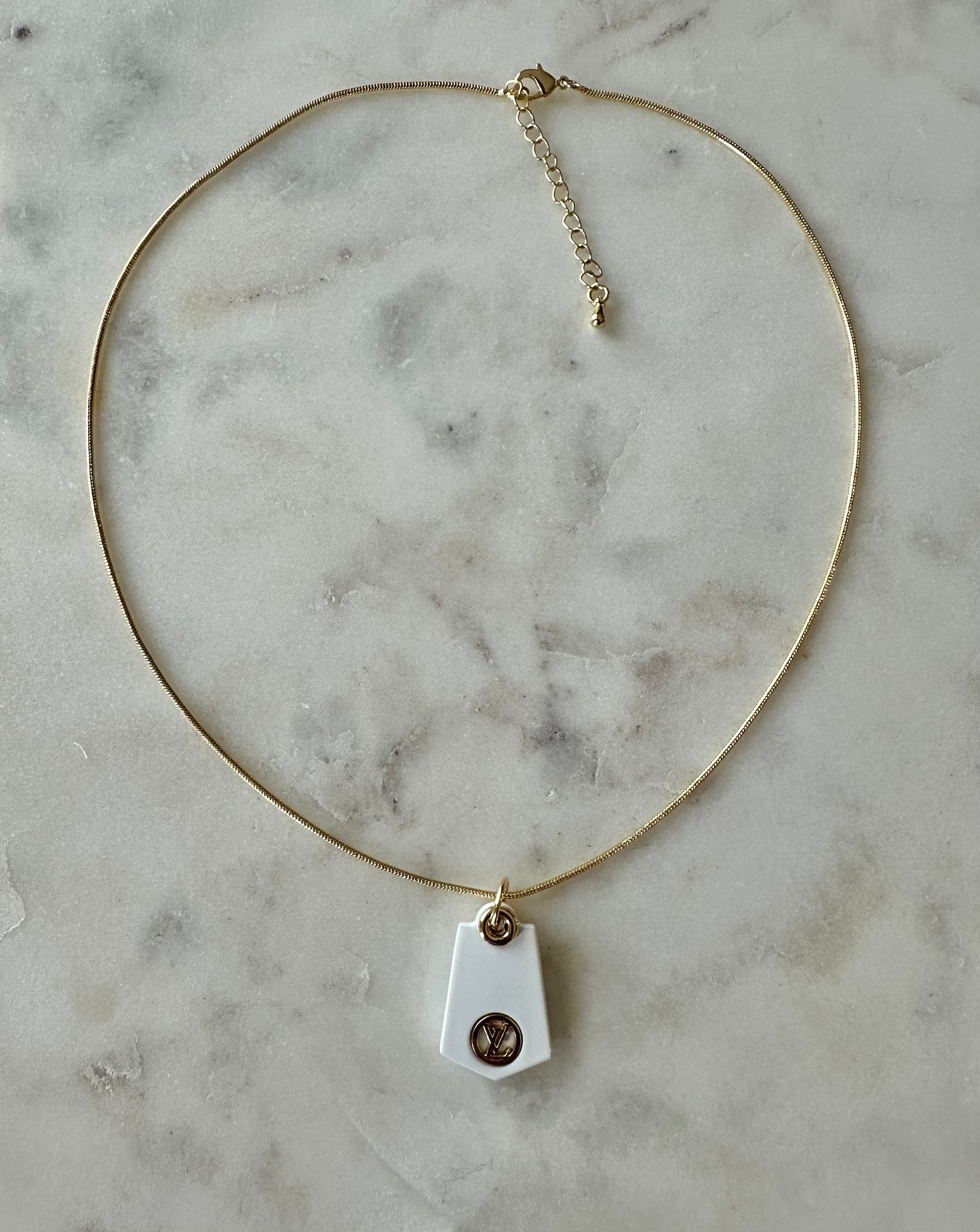 LV white tag necklace 16”
