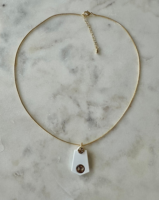 LV white tag necklace 16”