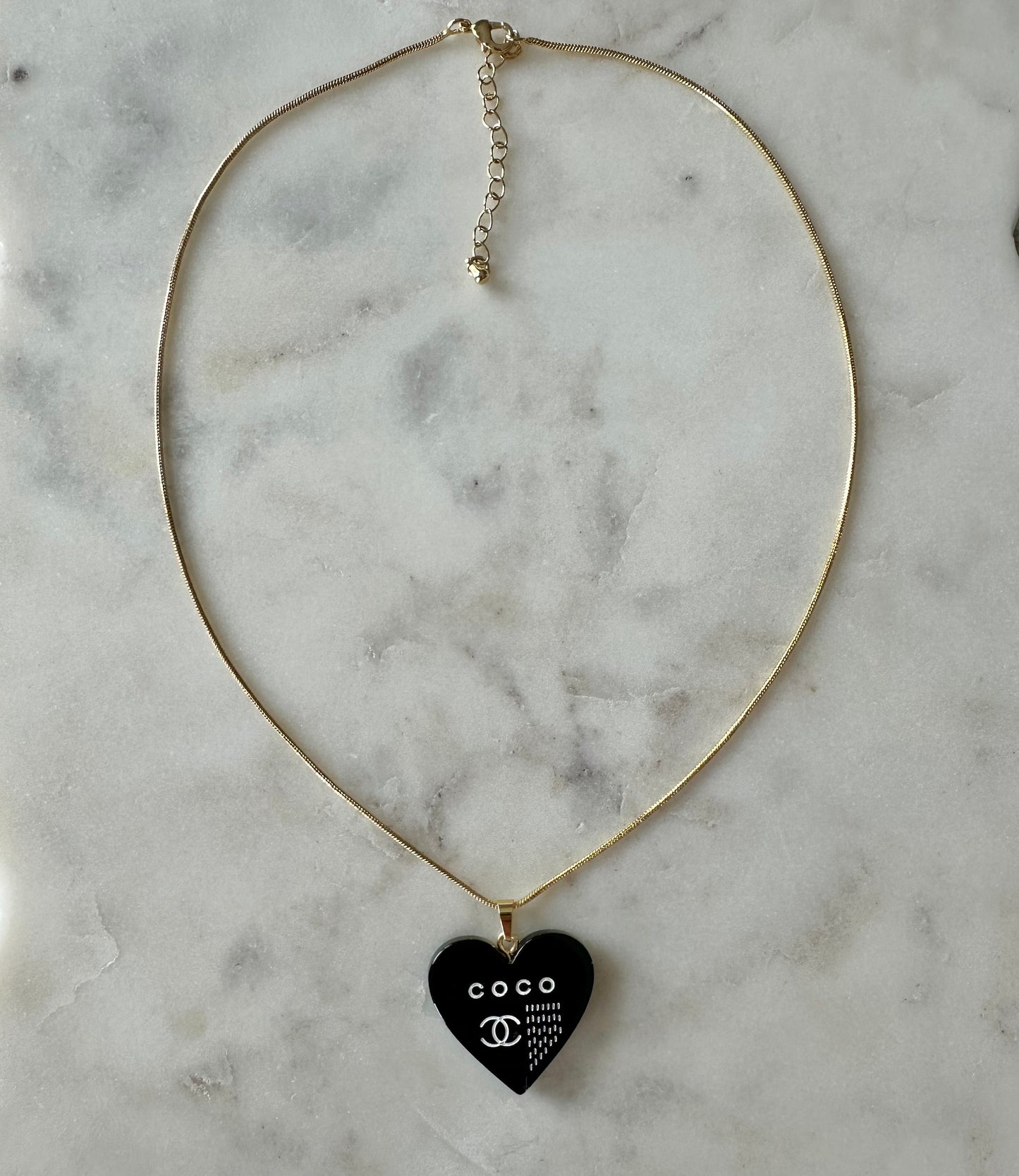 Coco black resin heart necklace 16”