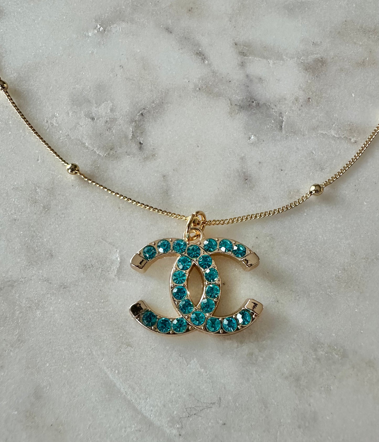 CC blue rhinestone necklace 16”