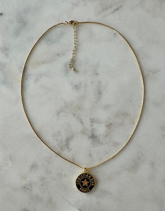 Dior black and gold tone necklace 16”