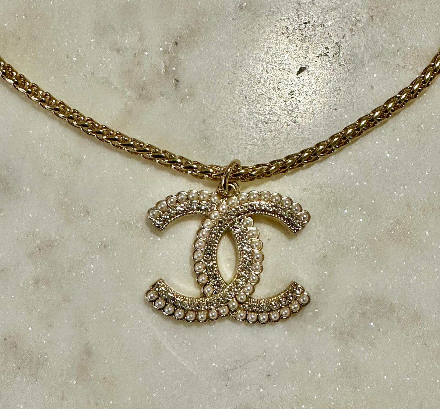 CC pearl and rhinestone necklace